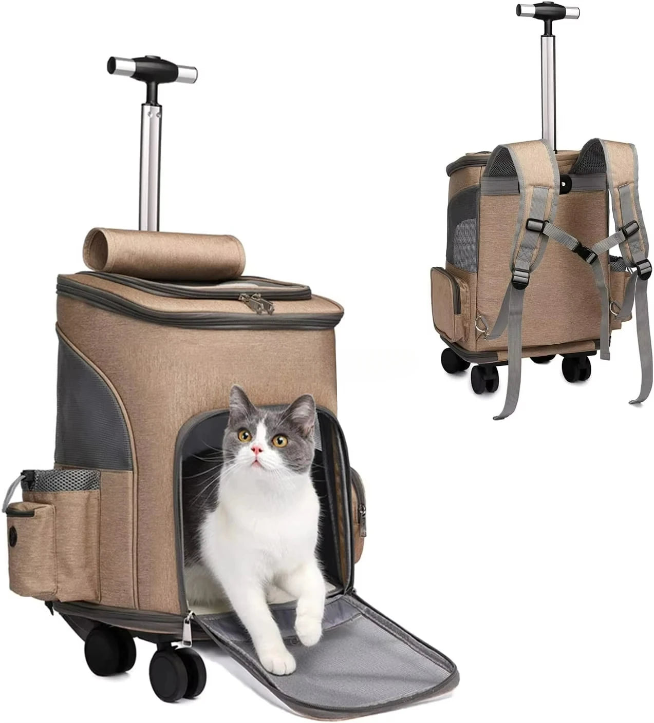 Folding Travel Pet Trolley Carrier with Wheels for Cat Dog Backpack Carriage Airline Approved Pet Trolley Carrier with Wheels