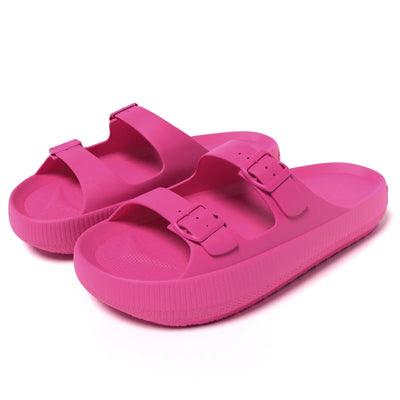 Women's Slippers Fashion Thick Sole Double Buckle Sandals Men Pool Beach Garden Quick Dry Open Toe Indoor Outdoor Shoes