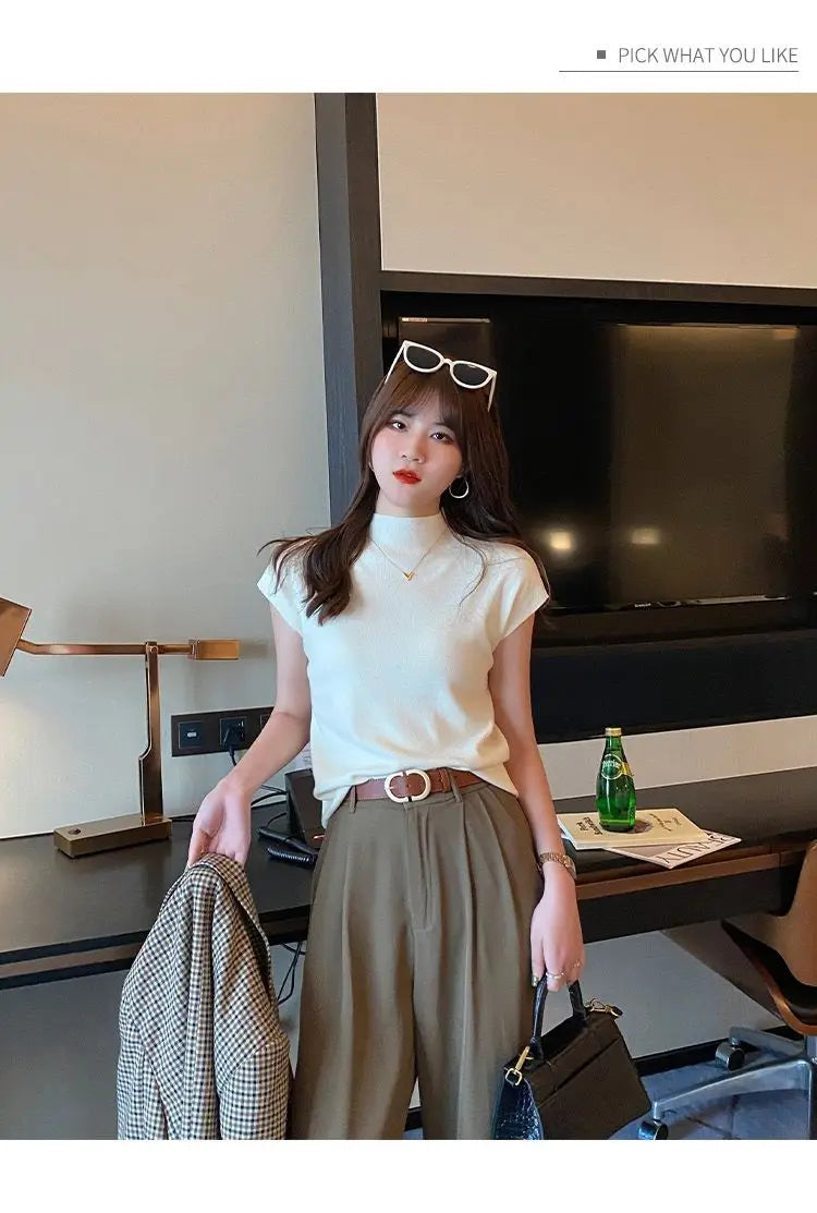 Crew Neck Fashion Women T Shirt Street Casual Knitted T-Shirt Solid Top Tees Sexy Slim Summer Short Sleeve Women's Clothing