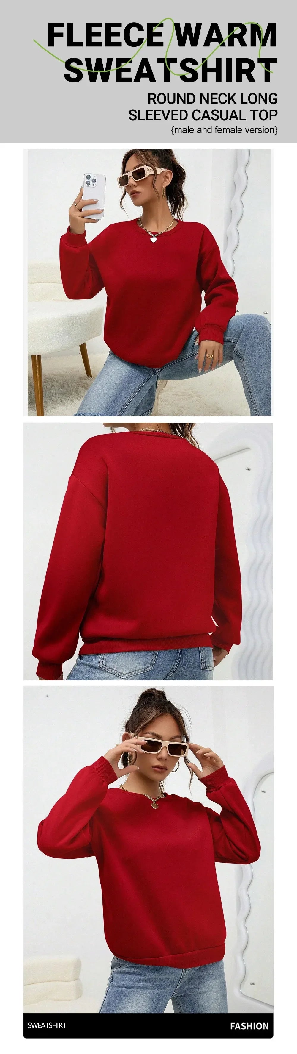 The Ancient Red Twlipws Design Women Sweatshirt Soft Warm Tops Fleece All-Match Pullover Crewneck Casual Sportswear For Woman