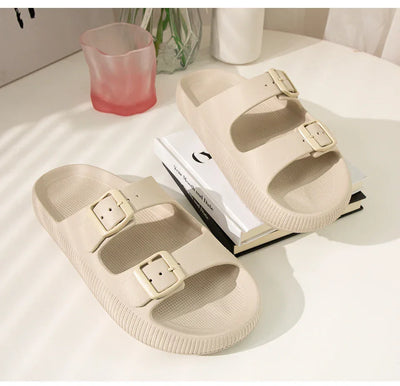 Women's Slippers Fashion Thick Sole Double Buckle Sandals Men Pool Beach Garden Quick Dry Open Toe Indoor Outdoor Shoes