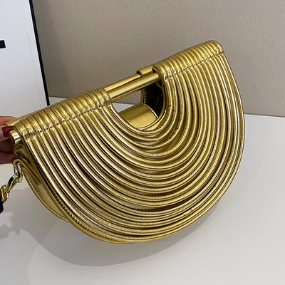 Handbags for Women 2025 New Gold Luxury Designer Brand Handwoven Noodle Bags Rope Knotted Pulled Half Moon Silver Evening Clutch