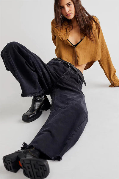 Imcute Women Casual Wide Leg Baggy Denim Pants Mid Waist Boyfriend Loose Jeans Y2k Vintage Barrel Jeans Streetwear