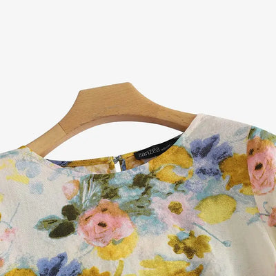 ZANZEA Women Cotton Linen Blouses 2024 Summer Bohemian Floral Printed Blusas Fashion 3/4 Sleeve O-Neck Top Casual Loose Shirts