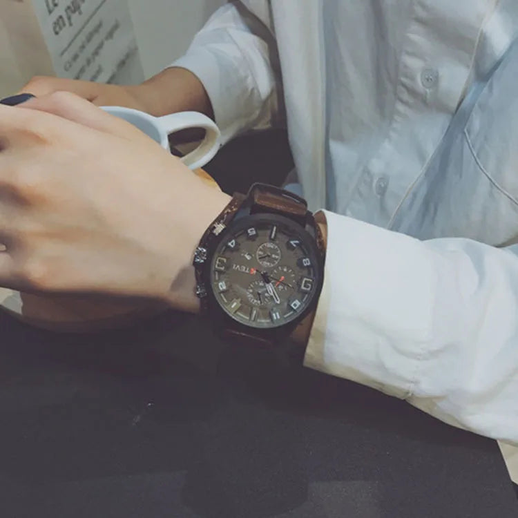 Original Men's Watches High-End Luxury Man Watch Leather Strap Date Business Quartz Watch Big Dial Military Tactical Wristwatch