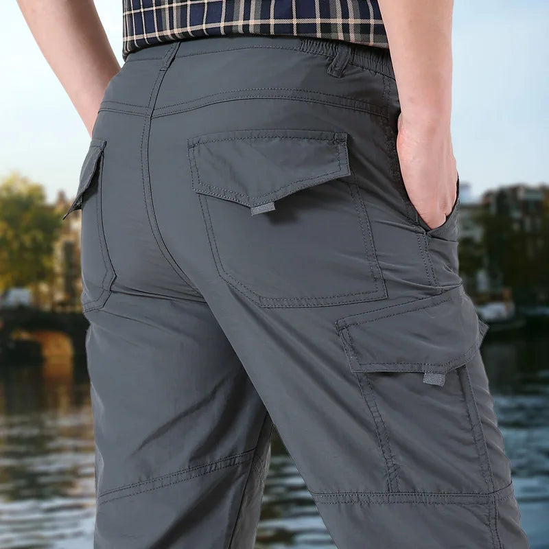 2025 Summer Men's Casual Cargo Trousers Outdoor Sports Pants Multi Pockets Tactical Pant Waterproof Camping Fishing Men Clothing