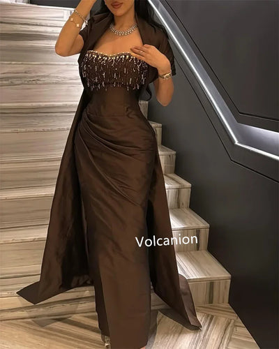 Customized Pleat Sequined Sheath Strapless Midi Dresses Bespoke Occasion Evening Fashion Formal High Quality