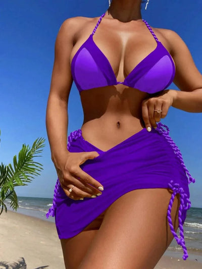 2025 Black Halter String 3 Piece Bikini Swimsuit Women