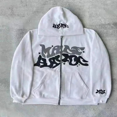Y2K Letter Printed Hoodies Women Autumn Winter Harajuku Zip Up Hooded Sweatshirt