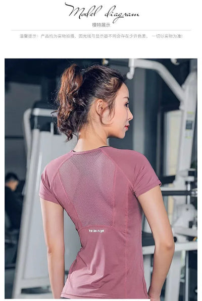 Women Yoga Tops Breathable Sport Fitness Workout Running Yoga Top Quick Dry Short Sleeve Gym T Shirt