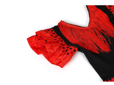 Dress Women 2025 Europe America Short Sleeve Midi Dress Traditional Spanish Dance Dress For Girls Festival Tassel Dot Dress