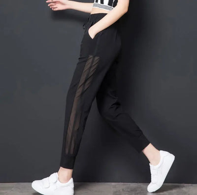Ice Silk Summer Sweat Home Sports Pants for Women Joggers Jogging Black Cropped Trousers Harem Sarouel Sweatpants Ripped Fashion