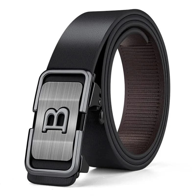 Men Genuine Luxury Leather Metal Automatic B Buckle Fashion Belt | Casual Belts for Male