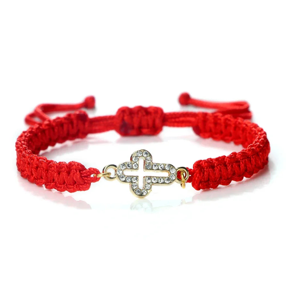 High Quality Crystal Hollow Cross Braided Bracelet Prayer Healing Bangle&Pulsera Chain Women Yoga Jewelry Gift