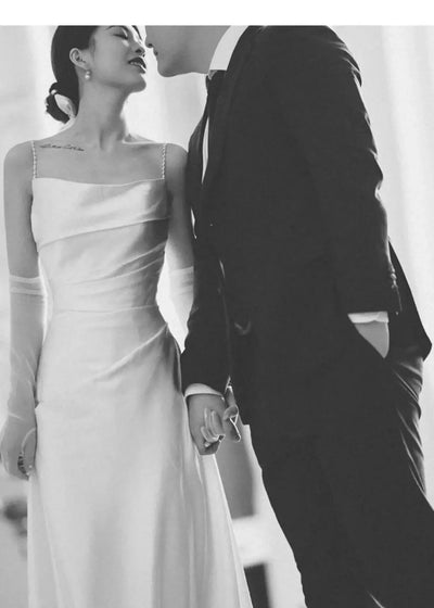 French Hepburn Style Light Wedding Dress 2024 New Elegant Spaghetti Strap Bridal Gown Lace Up Floor-length Vestido De Novia