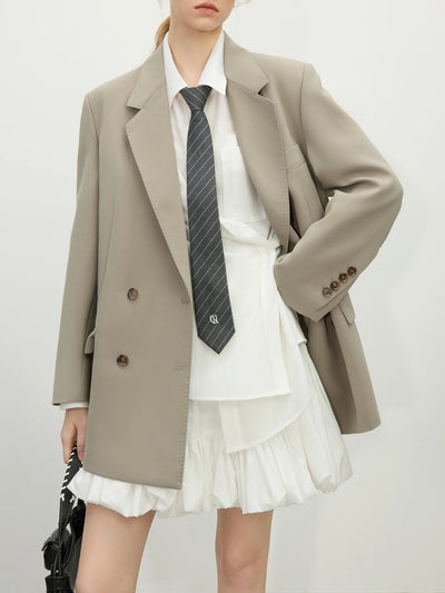 FSLE Chic Double-breasted Casual Blazer Jacket for Women Spring 2025 New Style High-end Loose Lazy Style Top 25FS11097