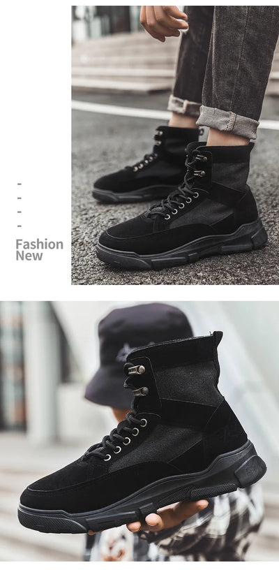 Outdoor Training Men's Tactical Boots High-Top Desert Shoes Camouflage Climbing Hiking Shoes for Men Canvas Platform Ankle Boots