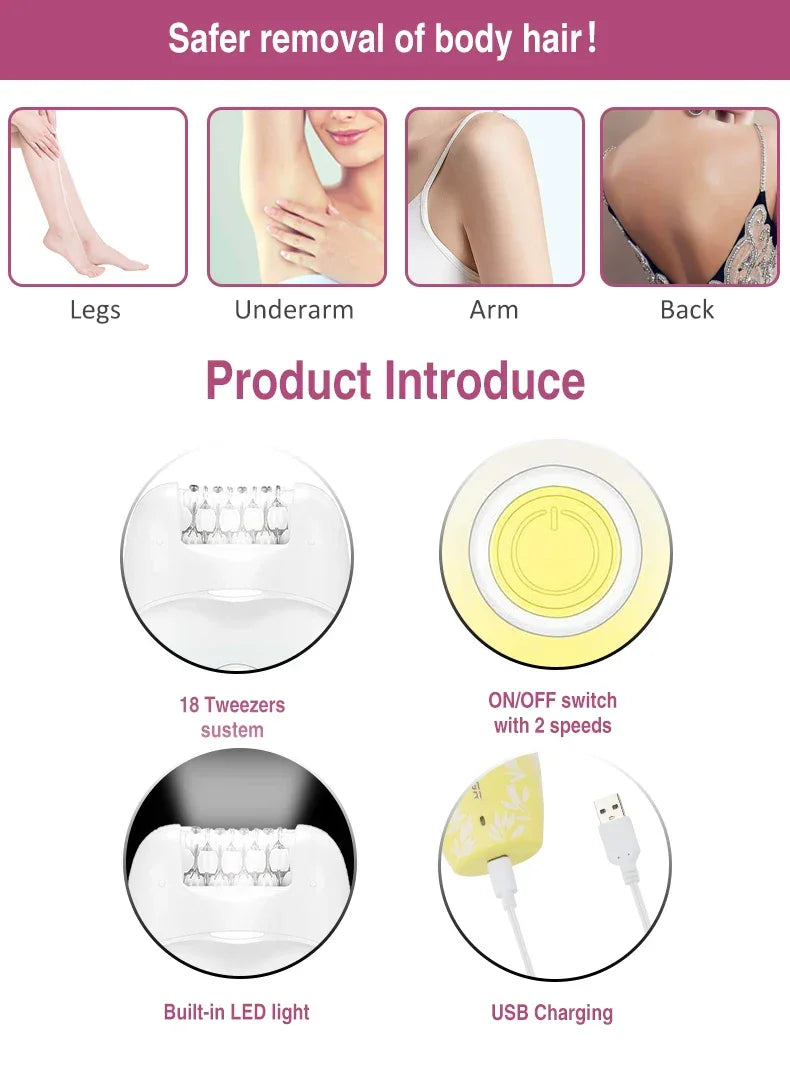 VGR 738 Women's Epilators Metal Hair Removal Machine Woman Usb C Shaver Woman Electric Finich Touch 37