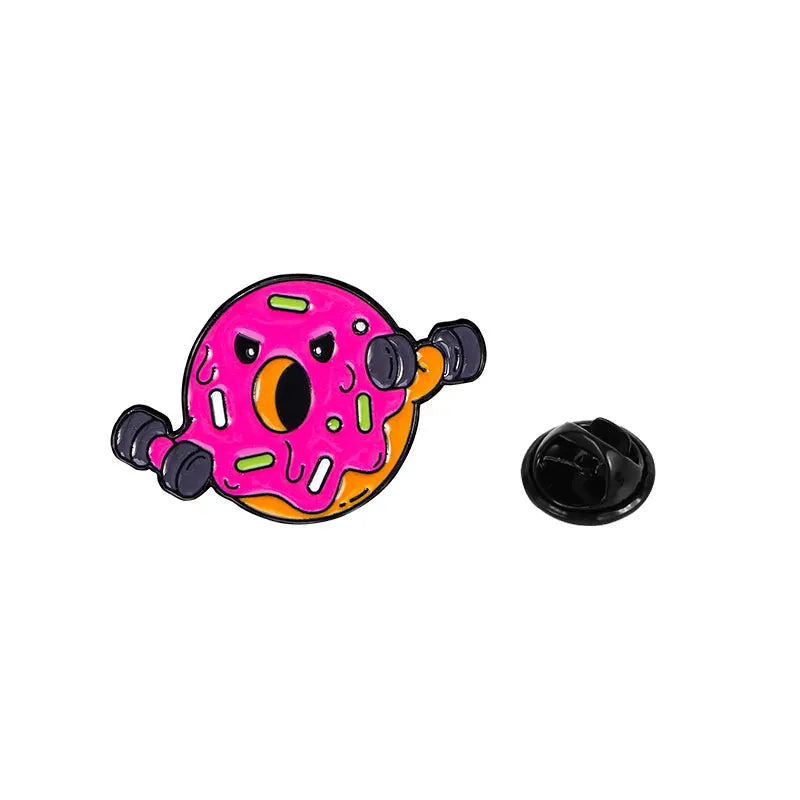 New Statement Fitness Food Man Collection Enamel Brooch Pizza Ice Cream Barbell Hamburg Donut Dumbbell Pins