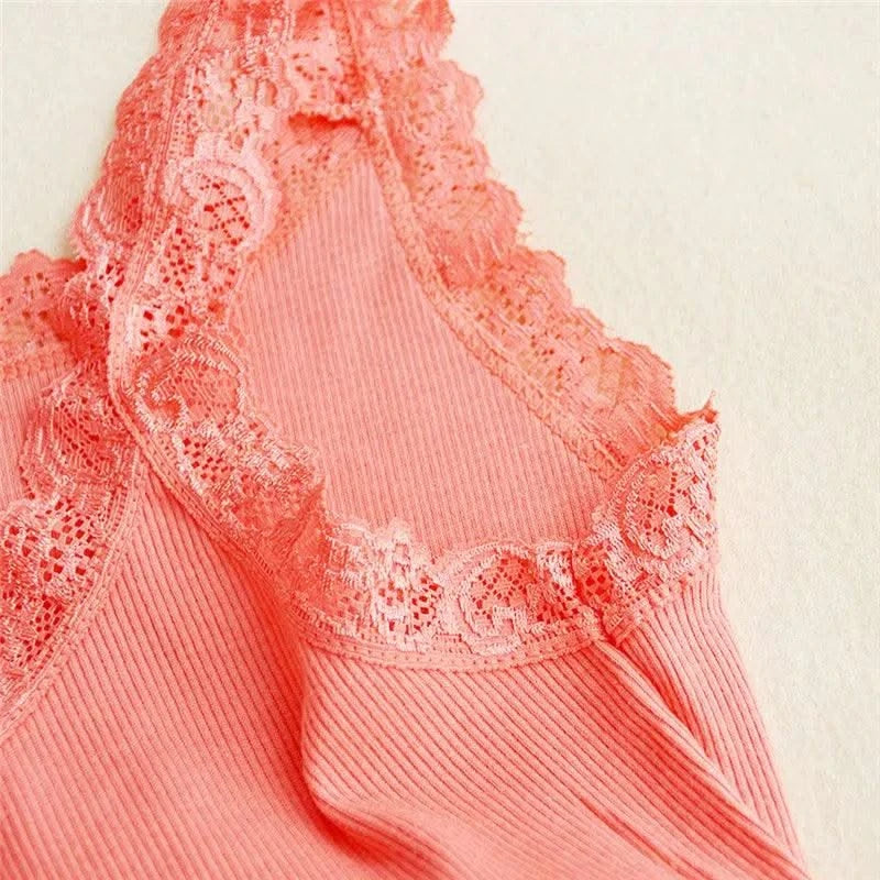 Women Tank Top With Lace Top Red Inside Wear Lace Camisoles