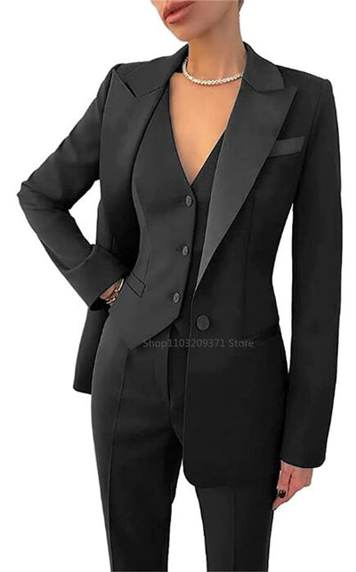 Fashion  Plus Size Women Blazer 3 Pcs Elegant Long Sleeve Suit Jackets Vest and Straight Pants Suit Female  Business Outfits New