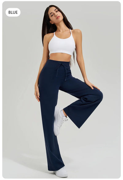 Women's High Waist Yoga Pants Gym Loose Running Yoga Pants Double Side Brushed with Pockets Pants Ties