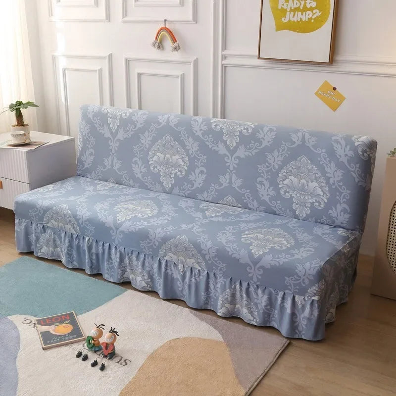 1/2/3Seater Sofa Bed Cover with Skirt Elastic Printing Seat Cover Armless Sofa Bed Cover Sofa Covers for Living Room Home Decor