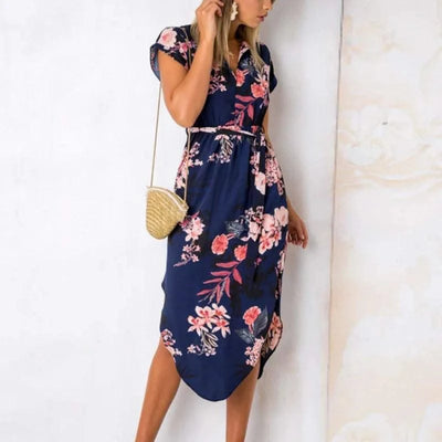 Women's Summer Casual Short Sleeve Print V Neck Maxi for Summer (Party, outdoors Dress)