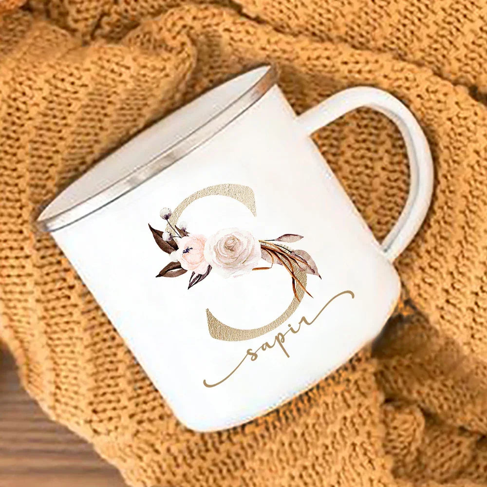 Floral Print Mugs Custom Name Coffee Juice Cups Wedding Bachelor Party