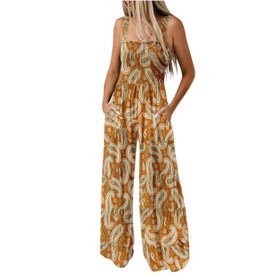 Summer Sexy Sling Jumpsuits Women'S Fashion Printed Loose Pencil Pants Casual Streetwear Elegant Party Female Spaghetti Rompers
