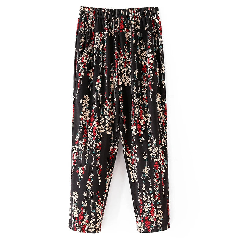 XL-8XL Summer Women Harem Pants Casual High Waist Pants Printed Elastic Waist Middle Aged Women Trousers Summer Bottoms