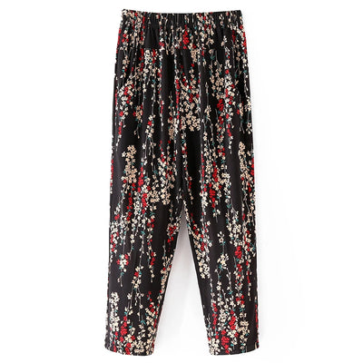 XL-8XL Summer Women Harem Pants Casual High Waist Pants Printed Elastic Waist Middle Aged Women Trousers Summer Bottoms