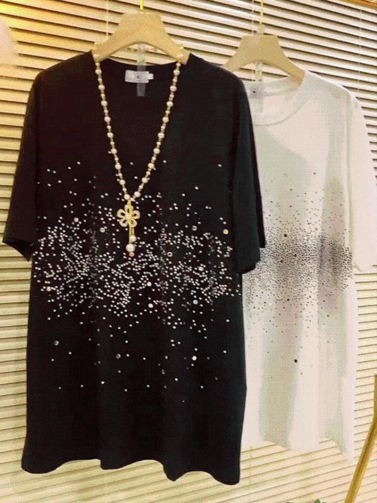 Shirts for Women Summer Oversized Tshirts Y2k Tops Chic Diamond Fashion Tees O-neck Short Sleeve T Shirts 2025 Ropa Mujer 27w414