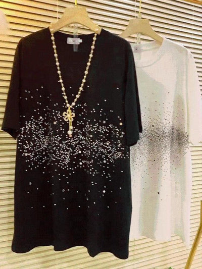 Shirts for Women Summer Oversized Tshirts Y2k Tops Chic Diamond Fashion Tees O-neck Short Sleeve T Shirts 2025 Ropa Mujer 27w414