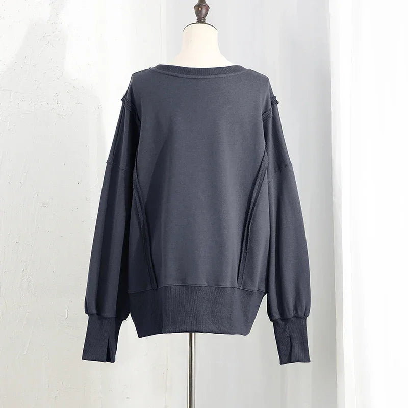 Oversized 100% Cotton Women Sweatshirts Long Sleeve Patchwork Open Side Streetwear Harajuku Pullovers Autumn Clothes For Women