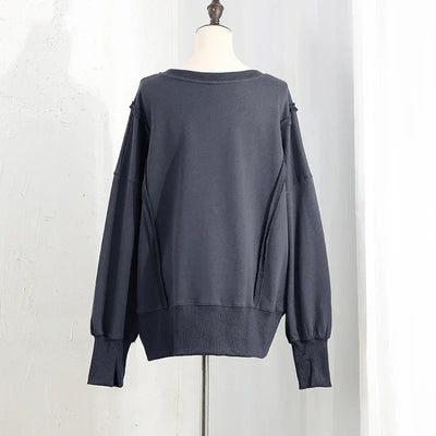 Oversized 100% Cotton Women Sweatshirts Long Sleeve Patchwork Open Side Streetwear Harajuku Pullovers Autumn Clothes For Women