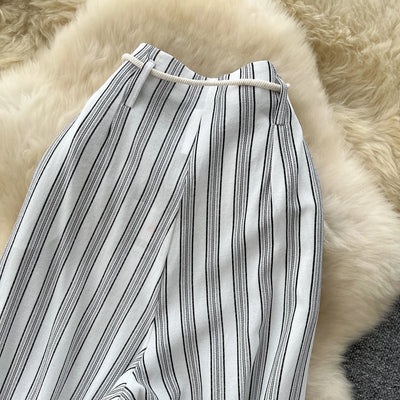 Pant Women Wide Leg Long Pants Striped Casual Loose High Waist Straight Trousers Y2k Streetwear Elegant Splice Work 2025 Capris