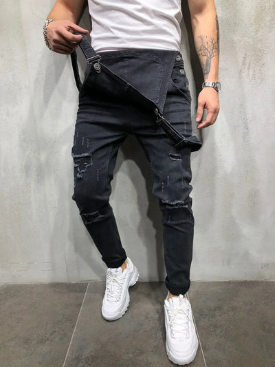 Men's Spring and Autumn Jeans, New Style Retro Casual All-match Ripped Dungarees, Fashionable High Street Trendy Brand Dungarees