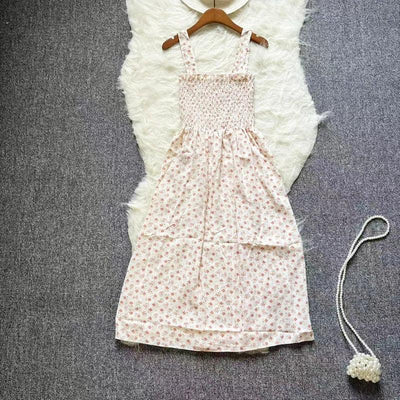 Summer Chiffon Camisole Sleeveless Dress Women Midi Dresses Fashion Elastic Waist Casual Spaghetti Strap Dresses Vestidos Girls