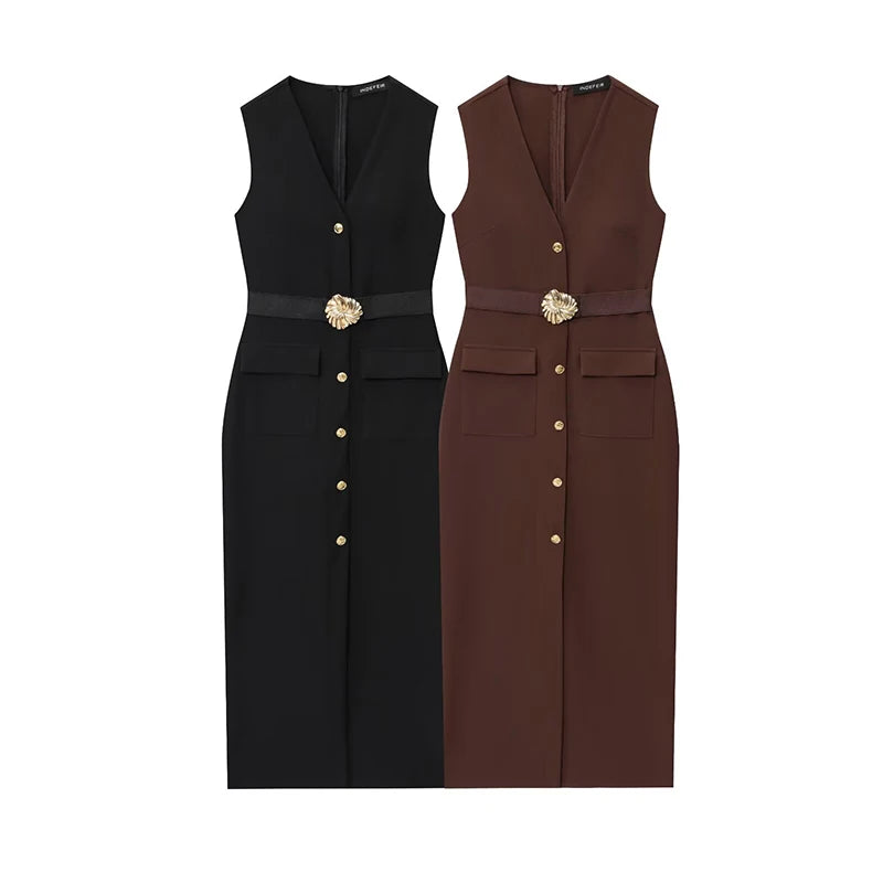Black Elegant Party Midi Dresses 2025 Women's Summer Sleeveless Long Dresses Fashion Casual Vintage Evening Party Dress  ﻿