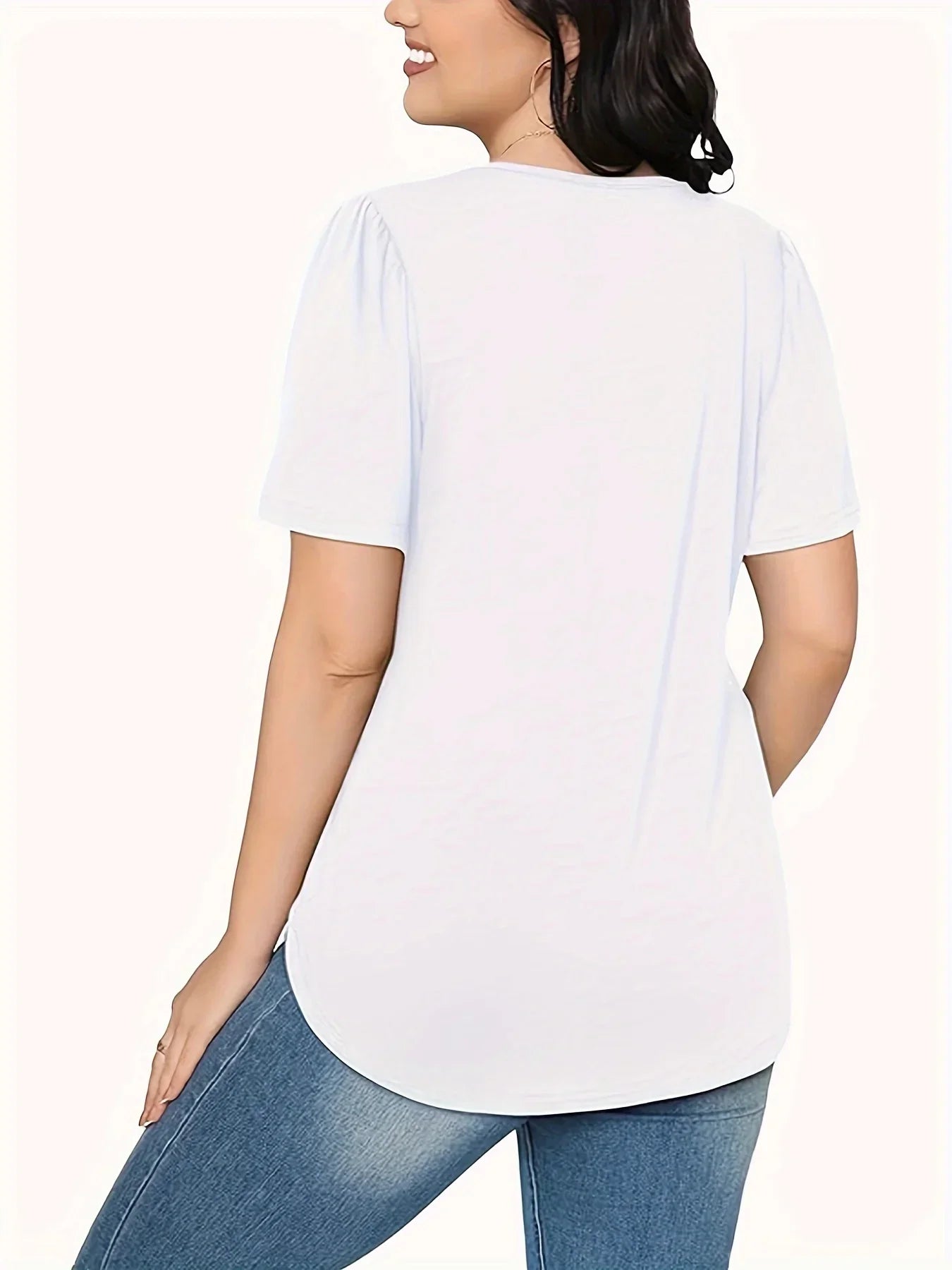 Womens Tunic Tops V Neck Shirts Short Sleeve Summer Puff Pleated Casual Blouses Puff Pleated Work Blouse Fashion Tops