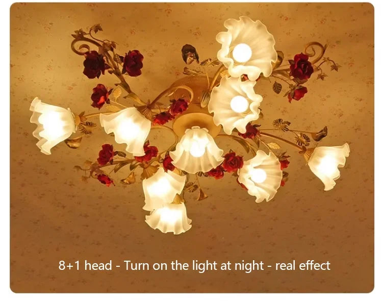 Home Decor Pastoral Retro LED Ceiling Lamp Warm Romantic Flower Chandeliers Fixtures for Living Room Bedroom Lighting Luminaire