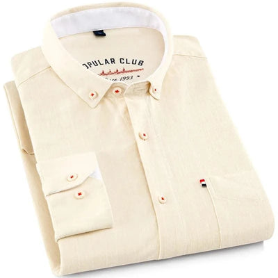 Mens Classic Cotton Linen Long Sleeve Shirts Japanese Style Comfortable Breathable Casual Fashion Slim Button Down Washed Shirts