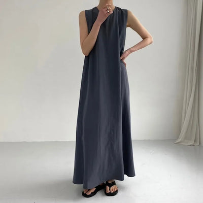REALEFT Summer Women Maxi Dress 2024 New Solid Color Elegant Pockets Loose Waist Sleeveless Casual Summer Dresses Female