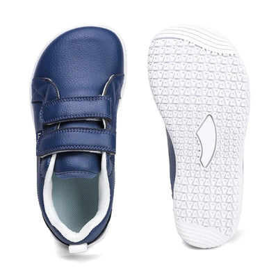 Kids Lightweight Hook Loop Artificial Leather Walking Shoes | Boys Girls Wide Toe Minimalist Fashion Flat Sneakers
