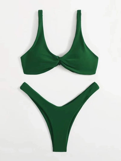 OIINAA Bathing Suit Women Solid Sexy Swimsuit Bow Tie Drawstring Lace Up Summer Bikini Set Two-pieces Beachwear Thong Biquinis