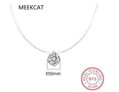 8mm Moissanite Pendant 925 Silver Solitaire Necklace for Women Invisible Fish Line Chain Jewelry Choker Valentine's Gift 2025
