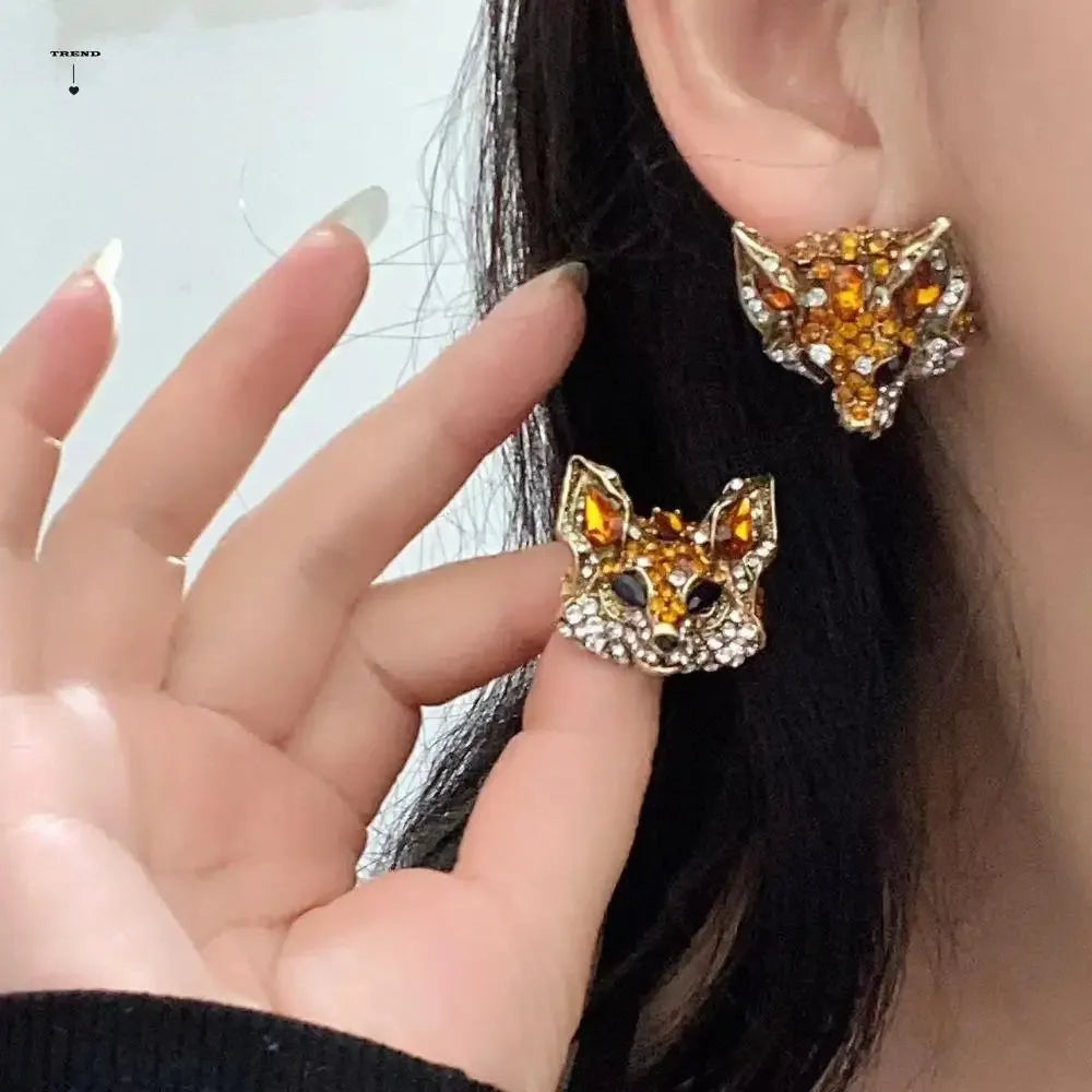 Luxury Crystal Cat Necklace Earrings Beaded Exaggerated Rhinestones Pendant Necklace Neck Jewelry Accessories
