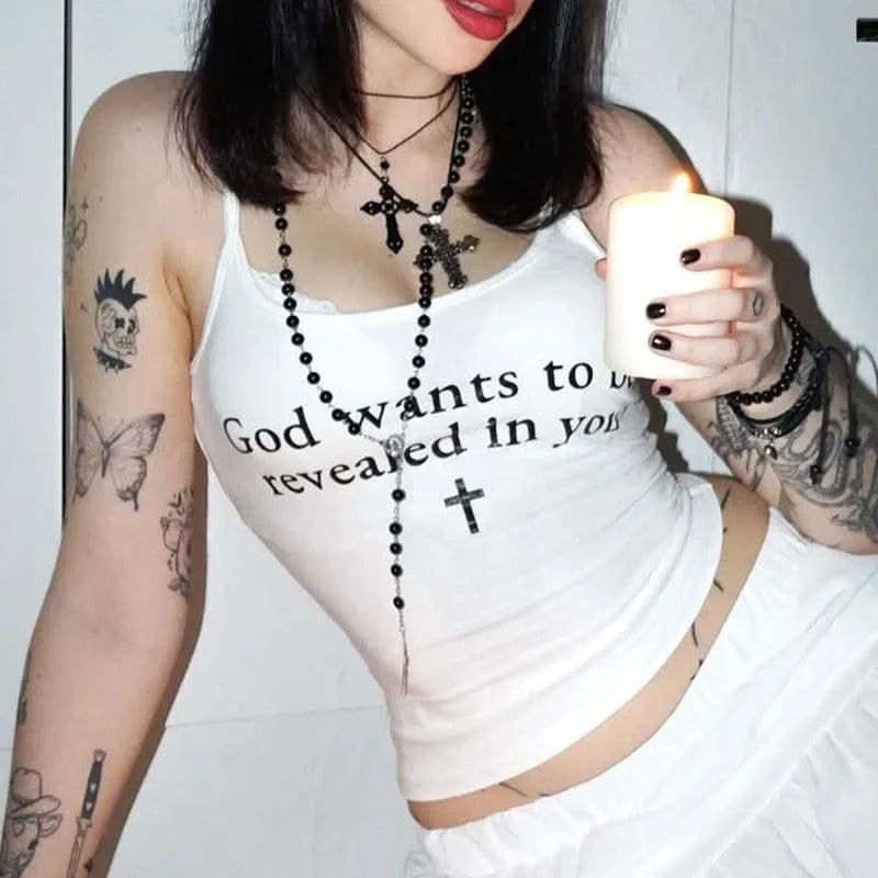 Women's Aesthetic Sexy Sleeveless Tank Tops Vintage Letter Print