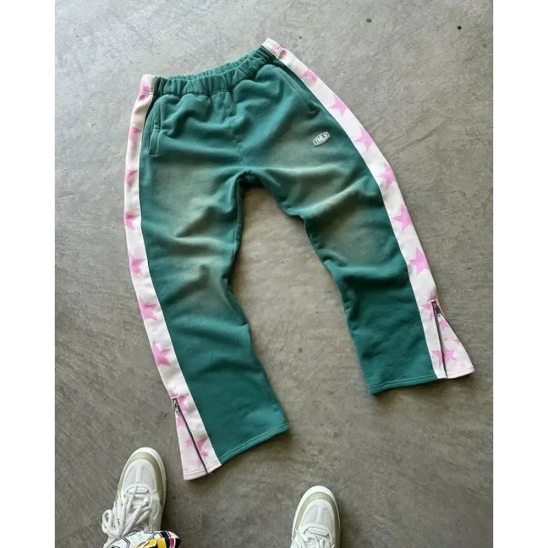 Y2K Cargo Pants Harajuku Double Stripes Zipper Embroidered Waist Retro Streetwear High waisted Wide Leg Pants Men Women Trousers
